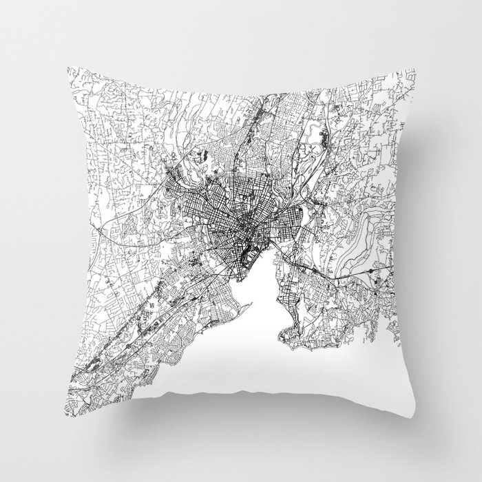 New Haven White Map Throw Pillow