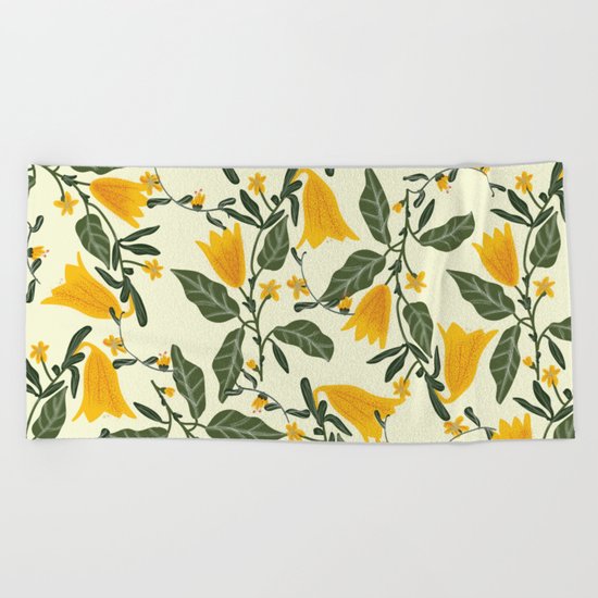 Yellow Bright Flower Pattern Beach Towel