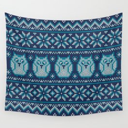 Owls winter knitted pattern Wall Tapestry