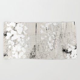 Grey and White Abstract with Black Texture: Scribble Series 02 Beach Towel