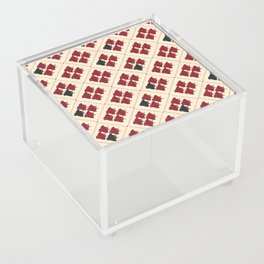 Japanese Traditional Red Chick Pattern in Light Yellow Background, Digital Illustration Acrylic Box