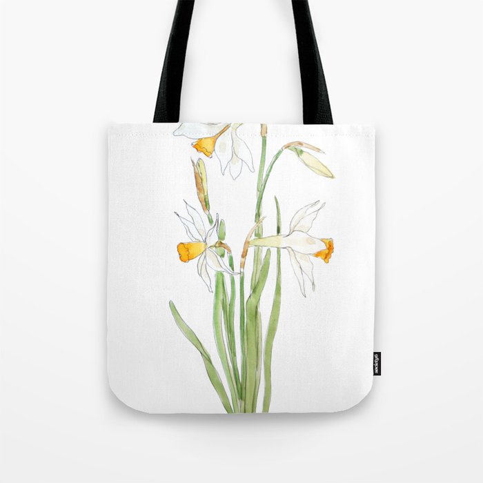 3 white daffodil flower watercolor and ink Tote Bag