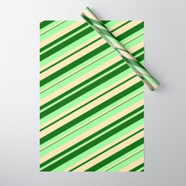 [ Thumbnail: Dark Green, Green, and Beige Colored Stripes Pattern Wrapping Paper ]