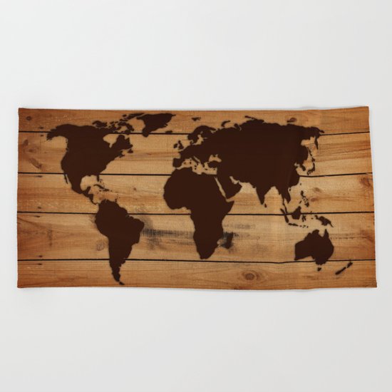 map world wood Beach Towel