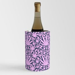 70’s Style Pastel Pink Cannabis And Flowers On Navy  Wine Chiller