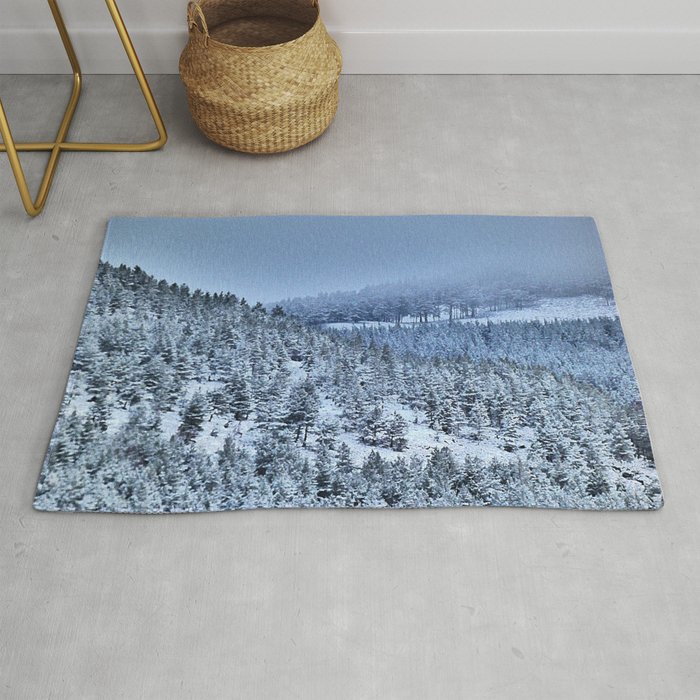 Moody Spring Snow in a Scottish Highland Pine Forest ( in I Art and Afterglow) Rug