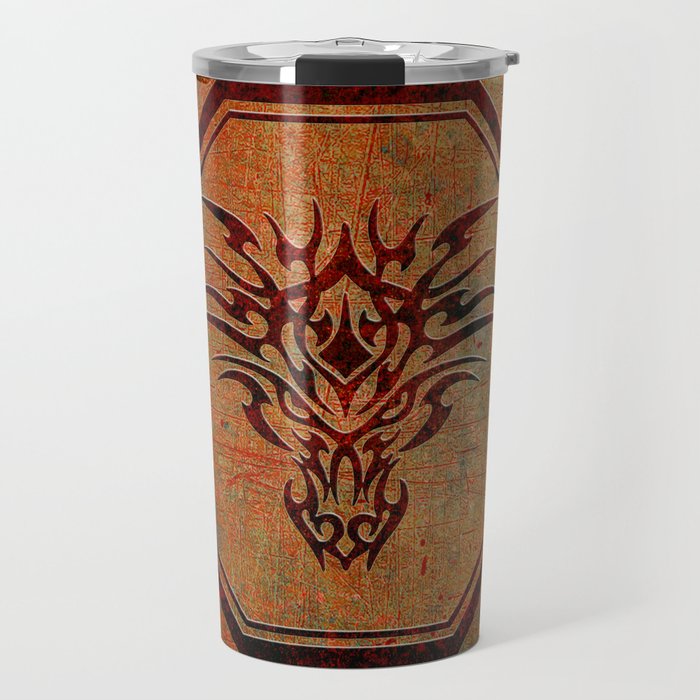 Tribal Dragon Head In Octagon With Dragon Chinese Characters Travel Mug