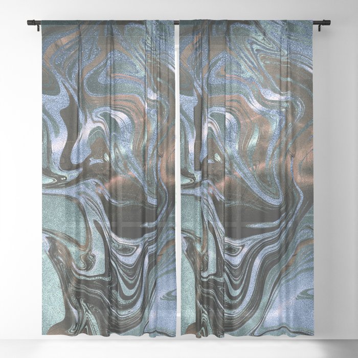 Marble Paint Swirl Trendy Abstract Glitter Rose Gold Pink Teal Turquoise  Blackout Curtain by Simple Luxe by Nature Magick