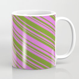 [ Thumbnail: Orchid & Green Colored Stripes/Lines Pattern Coffee Mug ]