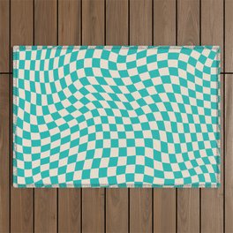 Mint Turquoise Chequered Swirl Outdoor Rug