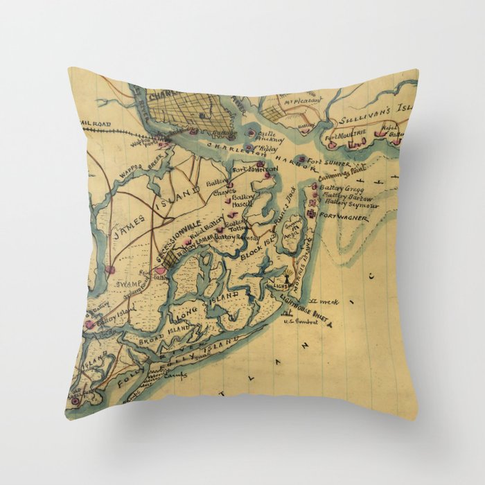 Vintage Charleston Harbor Battle Map (1865) Throw Pillow