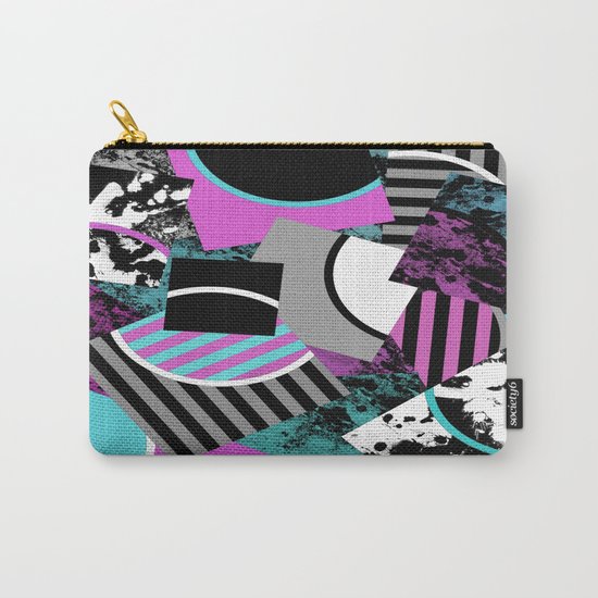 Cluttered Sqaures - Abstract, geometric, stripes, pink, cyan, blue, textured, black, white, arcs Carry-All Pouch