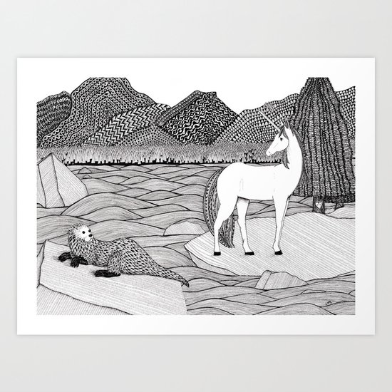 A Meeting by the Water--B&W Art Print
