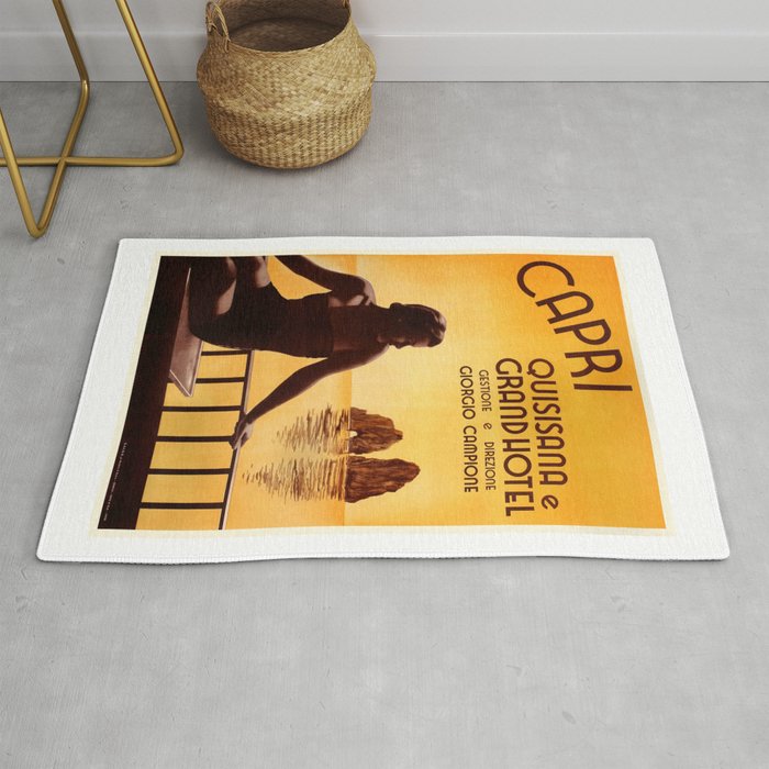 Italy 1938 Capri & The Grand Hotel Quisisana Advertising Poster Rug