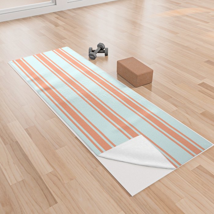 Light Cyan and Light Salmon Colored Stripes/Lines Pattern Yoga Towel