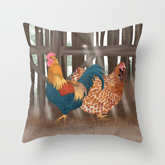 Hen and Rooster Throw Pillow