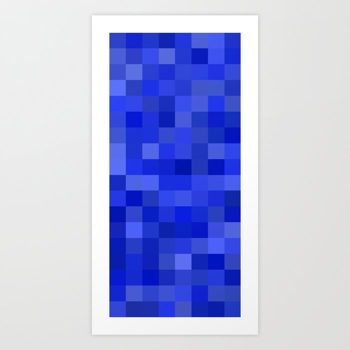 Shades of Blue Pixel Blocks Pattern Design  Art Print