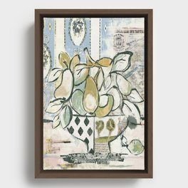 Abstract Blue Still Life Collage Fruit  Framed Canvas