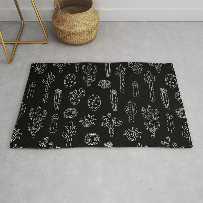 Cactus Silhouette White And Black Rug