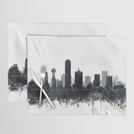 Dallas Skyline Black White Watercolor by Zouzounio Art Placemat