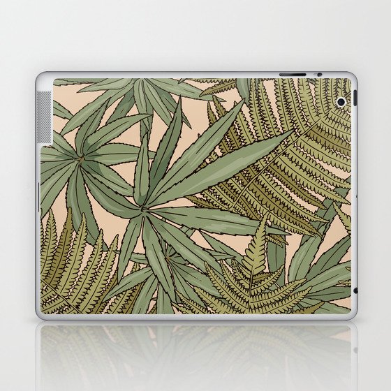 Vintage tropical pattern with fern and long leaves on beige background Laptop & iPad Skin