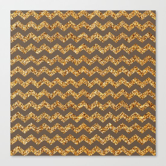 Brown Gold Glitter Chevron Canvas Print