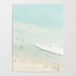 Aerial Beach - People - Pastel Ocean - Aerial Mint Green Sea - Crashing Waves - Travel photography Poster
