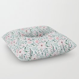 Watercolor pink flowers and leaves  Floor Pillow