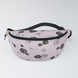 Black doodle roses and dots on blush pink background Fanny Pack