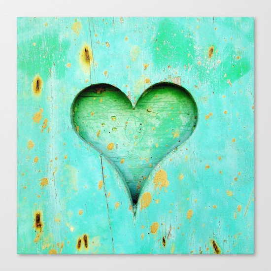 Blue Peeling Paint Wood Heart Canvas Print