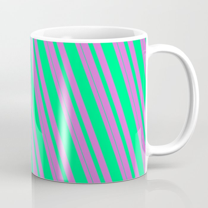 Orchid & Green Colored Lined/Striped Pattern Coffee Mug