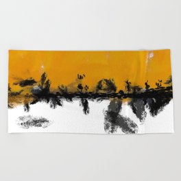 Odessa 1 - Minimal Abstract Painting in Yellow, Black and White Beach Towel