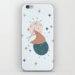Mid Century, Atomic Age Abstract Shapes, Boomerang and Starburst in Teal, Peach, Light Blue and Dark Salmon iPhone Skin