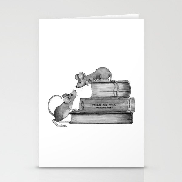 Mice Playing on Books, Fantasy Art, Pencil Stationery Cards