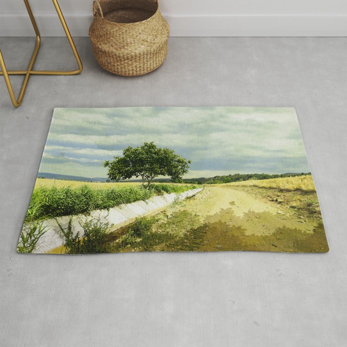 The road to infinity summertime country riverside landscape Rug