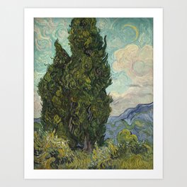Cypresses Painting Vincent Van Gogh Art Print