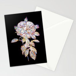 Floral Giant French Rose Mosaic on Black Stationery Card