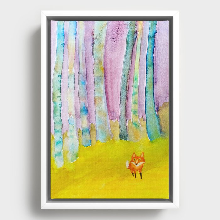 fox in colorful forest Framed Canvas