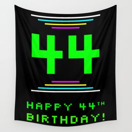 [ Thumbnail: 44th Birthday - Nerdy Geeky Pixelated 8-Bit Computing Graphics Inspired Look Wall Tapestry ]