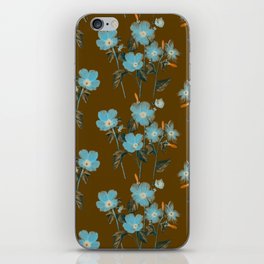 Blue flowers,brown background floral pattern  iPhone Skin