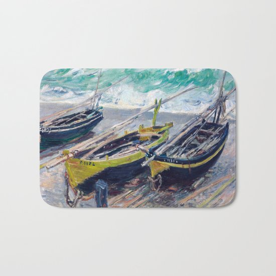 Three Fishing Boats by Claude Monet Bath Mat