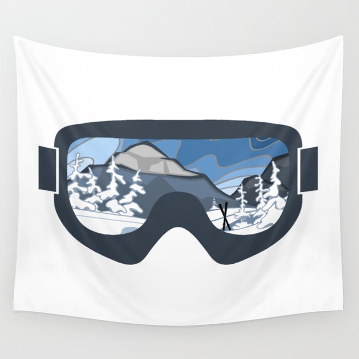 Darkening Winter Skies Goggles | Ski Landscape in a Goggle Frame | DopeyArt Wall Tapestry