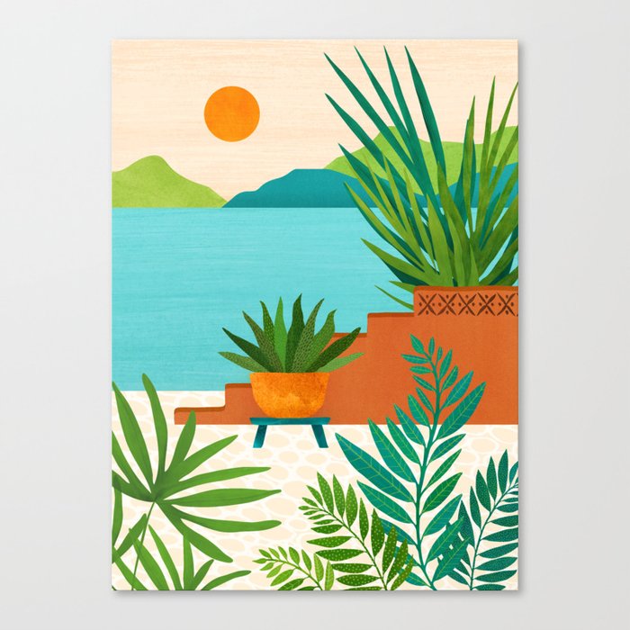 Bali Sunset View in Teal and Orange Canvas Print