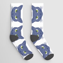 Retro Modern Periwinkle Cats White Mini Socks