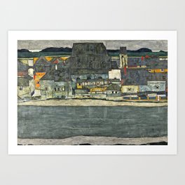 Egon Schiele houses by the river old town Art Print