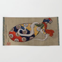 The Lute and White Snake of Benten by Hokusai Beach Towel