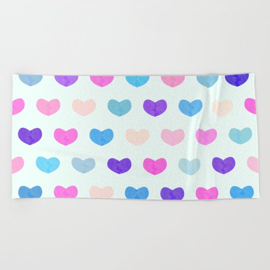 Colorful Cute Hearts II Beach Towel