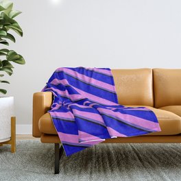 [ Thumbnail: Blue, Violet, Slate Blue, and Black Colored Lines Pattern Throw Blanket ]