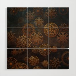 Floral Mandala Grunge in Gold Copper Brown and Teal  Wood Wall Art
