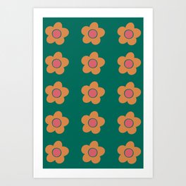 70s Groovy Floral Flower Pattern Green Art Print